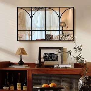 Carrelage miroir pour décoration murale Cadre noir Salon de maquillage Vanité avec miroir Décoration intérieure Luxe pour salon Chambre à coucher - Product Image 1