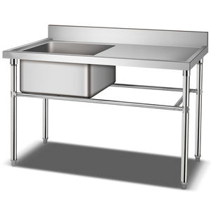 Table de travail en acier inoxydable pour usage commercial avec évier double pour cuisine - Product Image 1