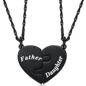 Collana con ciondolo a cuore spezzato nero per padre <span class=keywords><strong>e</strong></span> figlio, set da 2 pezzi, collana coordinata madre <span class=keywords><strong>e</strong></span> figlia, all'ingrosso - Product Image 2