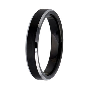Bague de mariage pour homme en carbure de tungstène noir mat brossé de 4 mm, 6 mm, 8 mm avec bord biseauté doré – Vente en gros - Product Image 2