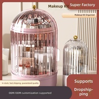 Boîte de rangement pour pinceaux de maquillage et cosmétiques JX, grande, rotative, anti-poussière, avec couvercle pivotant, en matériau PP, design luxueux