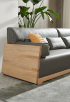 Canapé 4 places en bois massif de frêne avec cadre en bois et coussins en cuir, design Chesterfield moderne, durable pour hôtel, centre commercial, salon
