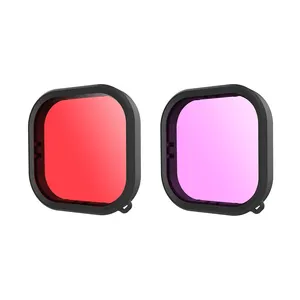 用于Gopro 9/10黑色相机配件的水下防水外壳外壳镜头滤光镜盖黑色相机配件红色，浅红色和品红色 (3个)