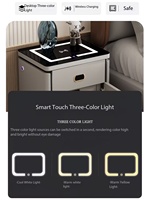 Table de chevet minimaliste intelligente avec coffre-fort dissimulé, chargeur sans fil, éclairage LED, haut-parleur Bluetooth, plateau en verre trempé, pour hôtel et maison