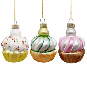 Hristmas-Árbol de decoración para el hogar, adornos de cristal pintados a mano para pastel en forma de postre