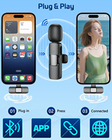 Microphone cravate sans fil K9 rose à condensateur avec clip métallique pour iPhone et Android - Réduction du bruit pour TikTok et diffusion en direct
