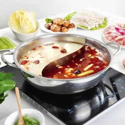 Olla de acero inoxidable 201 para sopa de estilo chino, olla caliente con divisor, cocina de inducción de Gas, Compatible con utensilios de cocina, 2 compartimentos