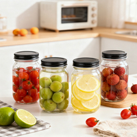 Pot en verre Mason personnalisé de 470 ml, 480 ml, 16 oz, récipient alimentaire en verre avec couvercle Mason à ouverture normale de 70 mm