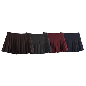 Women's Vintage Pleated Mini Skirt Solid Color Natural Waist Regular Fit Comfortable Autumn Woven Polyester A-Line Eco-Friendly - Product Image 2