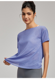 Wholesale Women's Twist <b>Back</b> Cut Out Yoga <b>Top</b> Short Sleeve Loose Fit Workout Cover Up Breathable Pilates Athletic T Shirt - Product Image 3
