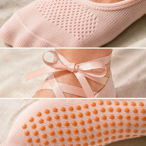 Calzini Antiscivolo da Donna per Balletto, Pilates e Yoga <span class=keywords><strong>con</strong></span> Cinturini e <span class=keywords><strong>Fiocco</strong></span>, Design OEM - Product Image 3