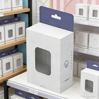 Boîte de présentation personnalisée avec logo, en carton blanc, avec fenêtre transparente et trou de suspension
