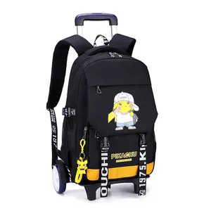wholesale 2024 children cartoon wheels rolling backpack kids trolley school bag for boys