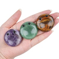 Pierre de méditation ronde sculptée de 40 mm, motif dessin animé mignon, en pierre semi-précieuse, pierre de pouce, artisanat en cristal pour massage au jade, soulagement du stress, cadeau