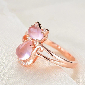 Anello con gatto in cristallo rosa per donna, grazioso, dolce, minimalista, alla moda, gioiello da dito - Product Image 6