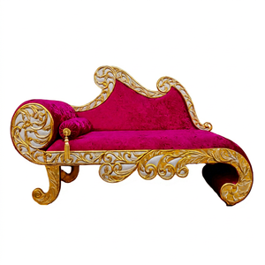 Canapé Chaise Longue de Mariage en Métal Doré de Luxe |   Canapé de mariage Royal Maharaja |   Mobilier de scène de mariage en velours - Product Image 1