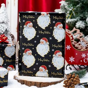 Burymento Christmas Wrapping Paper 17 In X 32.8 Ft Black Santa Design Reversible Gift <b>Wrap</b> For Holiday Crafting - Product Image 4