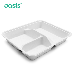 Vassoio per Alimenti a 3 Scomparti da 9,3 Pollici, Resistente, Senza PFAS, Antigrasso, Ecologico, Biodegradabile, Usa e Getta, per Campeggio, Scuola, Mensa, con Coperchio - Product Image 1