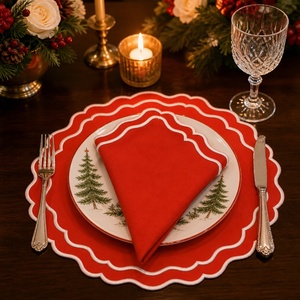 <b>Personalised</b> Christmas Styling Customization Embroidered Edge Scalloped Luxury French Organic Flax Fabric 100% Linen Napkin - Product Image 6