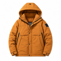 Boying Herren-Daunenparka mit Kapuze Senfgelb Dicker Warmer Wintermantel Reißverschlusstaschen Manschetten OEM ODM Großhandel