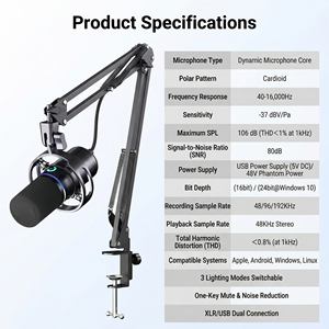 Micrófono de Condensador USB/TIPO-C, Micrófono para Computadora, Cableado, 3 Modos de Iluminación, Silenciador de un Toque, Control de Volumen con Reducción de Ruido - Product Image 4