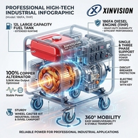 Générateur diesel 5000W 5kW 186F 418cc, groupe électrogène diesel portable avec alternateur en cuivre AVR, réservoir de carburant de 12L, station d'alimentation robuste