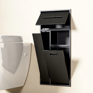 Mueble empotrado para baño de acero inoxidable, nicho empotrado para inodoro, escobilla de inodoro integrada, bote de basura multifuncional, estante de almacenamiento - Product Image 2