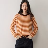 Haut tricoté haut de gamme à rayures orange et col rond pour femme, idéal pour le début de l'automne, coupe amincissante, vente en gros