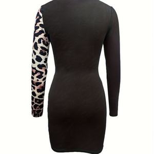 Venta al por mayor OEM personalizado de alta calidad: Vestido midi asimétrico con cuello en V, estampado de leopardo, elástico y con pliegues arrugados, ideal para el día a día. - Product Image 3
