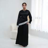 Ensemble élégant Loriya Abaya avec dentelle contrastante, haut asymétrique à manches longues et jupe longue pour femmes, vêtements modestes occidentaux