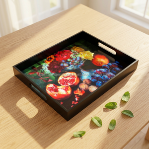 Bandeja de Servir Rectangular de Madera con Impresión Personalizada KAMRAN INTERNATIONAL, Estilo Antiguo, MDF, Metal, Cobre, para Hogar y Restaurante - Product Image 1
