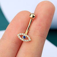 Cincin Pusar Emas Padat 14K Toposh Rock Flower Heart, Perhiasan Tindik Perut Wanita