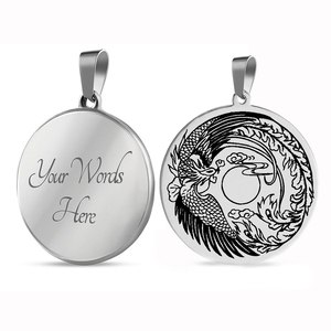 Amulette pour oiseau de feu solaire, phénix volant et croissant, collier pendentif en acier inoxydable, cadeau d'oiseaux de bon augure personnalisé - Product Image 5