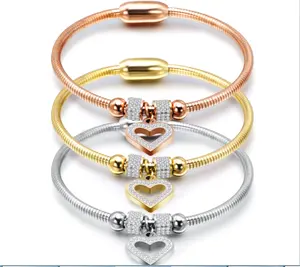 high quality heart Titanium steel snake chain magnetic bracelets bling crystal heart bracelets best gifts for girlfriends