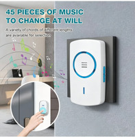 Sonnette de porte pour appartement et villa, très recommandée, portée 200m, 45 mélodies, télécommande, alimentation par piles, étanche, sans fil