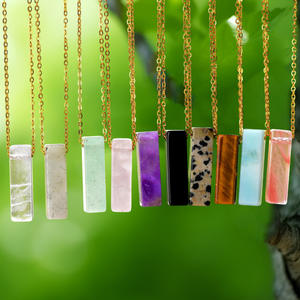 Kalung liontin kolom panjang serbaguna modis, kalung kristal rantai baja tahan karat emas batu alam - Product Image 1