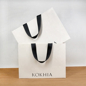 Embedded Ribbon Handle Luxury Rigid Cardboard White <strong>Paper</strong> <strong>Bag</strong> for Shopping Boutique <strong>with</strong> <strong>Logo</strong> Print - Product Image 1