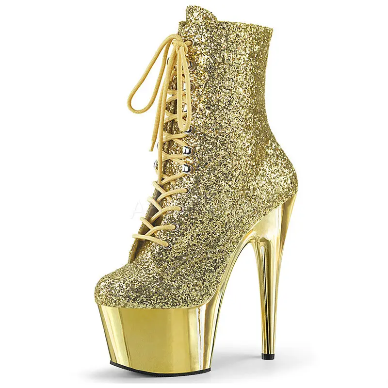 sexy ankle boots, women's sequined vamp high heels, 17 cm stiletto pole dancing party stage performance boots