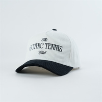 Op maat gemaakte geborduurde corduroy baseballcap, tweekleurig off-white zwart, vintage retro 6-panel sportcap