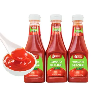 Botellas de plástico para apretar Halal Estándar pavo Tomate Ketchup Venta al por mayor OEM Marca 320g pasta de tomate