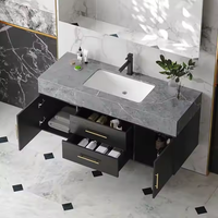CBMMart Meubles de salle de bain flottants à usage domestique de luxe style gris avec dessus en marbre et évier unique à vendre