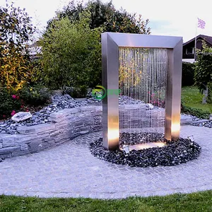 Fonte de água de aço inoxidável, retangular, jardim, exterior, moderno, escultura artística