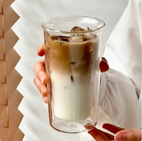 Vente en gros de gobelets en verre à double paroi personnalisés avec logo, 400 ml, pour café, thé, eau, bouteille d'eau