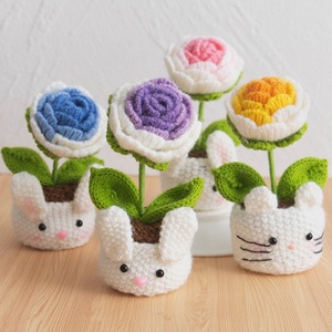 Handmade Knitted <b>Artificial</b> <b>Flower</b> Rose Bonsai with Creative Rabbit Doll Yarn Knitting Christmas Gift-13cm Modern Home Decor - Product Image 2