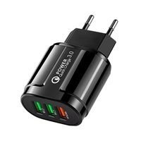 Chargeur rapide 3.0 18W avec 3 ports USB et prise double tension US/EU et entrée universelle pour téléphones mobiles