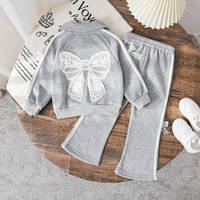 Ensemble de survêtement pour filles, ensemble deux pièces pour enfants, veste zippée et pantalon de jogging, nœud en dentelle, vêtements pour enfants, tout-petits de 2 à 7 ans, vente en gros
