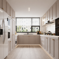 Meuble de cuisine modulaire sur mesure avec étagère ouverte LED, plateau en marbre artificiel, finition laquée, design moderne écologique, conception 3D