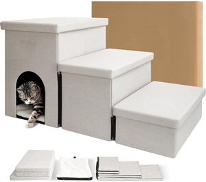 छोटे कुत्तों और बिल्लियों के इनडोर उपयोग के लिए कपड़े mdf और sal हेम्प के साथ उच्च गुणवत्ता वाले टिकाऊ आधुनिक फोल्डेबल पालतू सीढ़ियां - Product Image 1