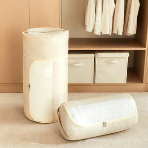 Bolsa de Almacenamiento Redonda de Algodón Beige, Gran Capacidad, Organizador de Ropa Comprimible, Tipo Vertical para Dormitorio - Product Image 1