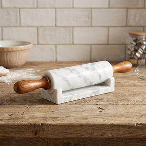 Brown Marble <b>Pastry</b> <b>Board</b> & Rolling Pin with Wooden Handles Eco-Friendly Flower Pattern Baking Tool Aqudus Saleem GH-42 - Product Image 3